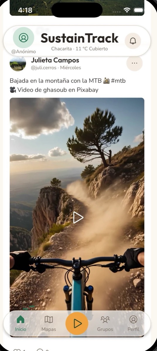 Pantalla de inicio de SustainTrack en un iPhone